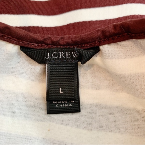 J. Crew Merlot Cotton Striped Tie Back Long Sleeve Structured Top - Picture 8 of 9